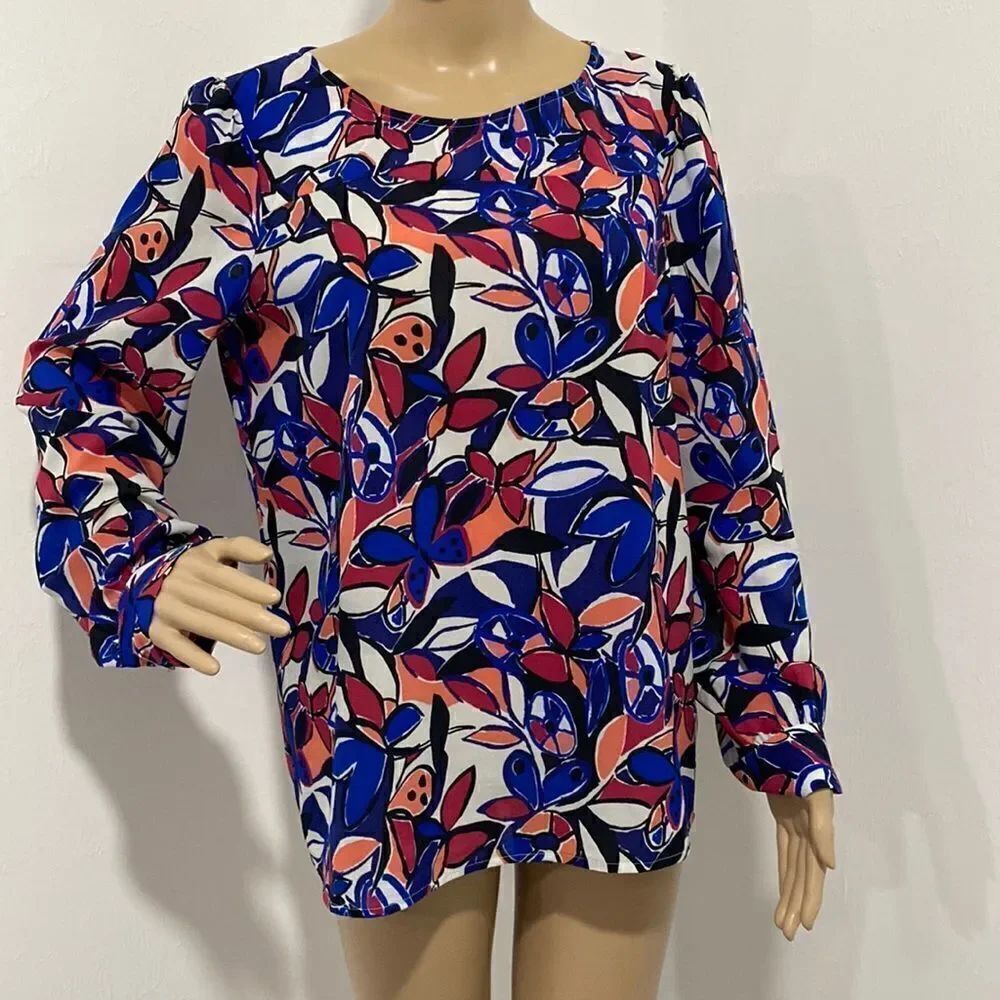 ❤️Last Chance J.Crew floral print scoop neck long sleeve blouse top size M